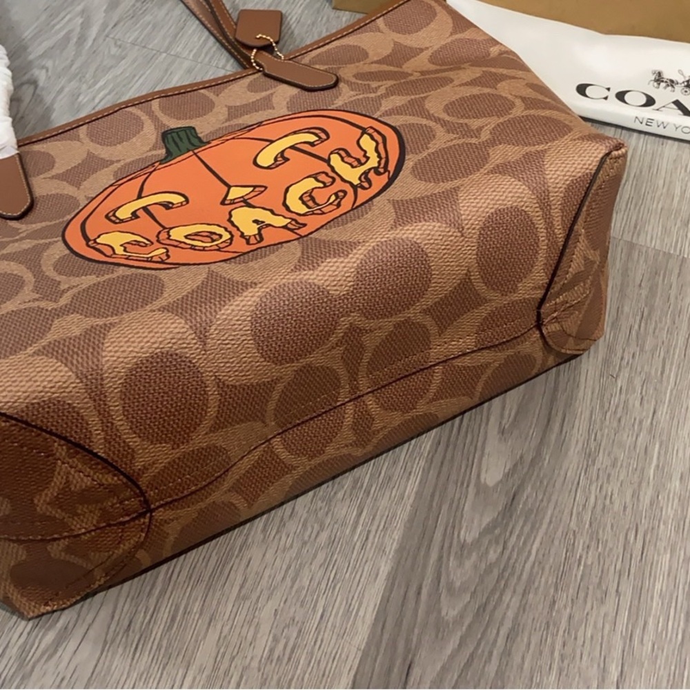 Coach Tan Pumpkin Graphic Tote - Picture 7 of 9